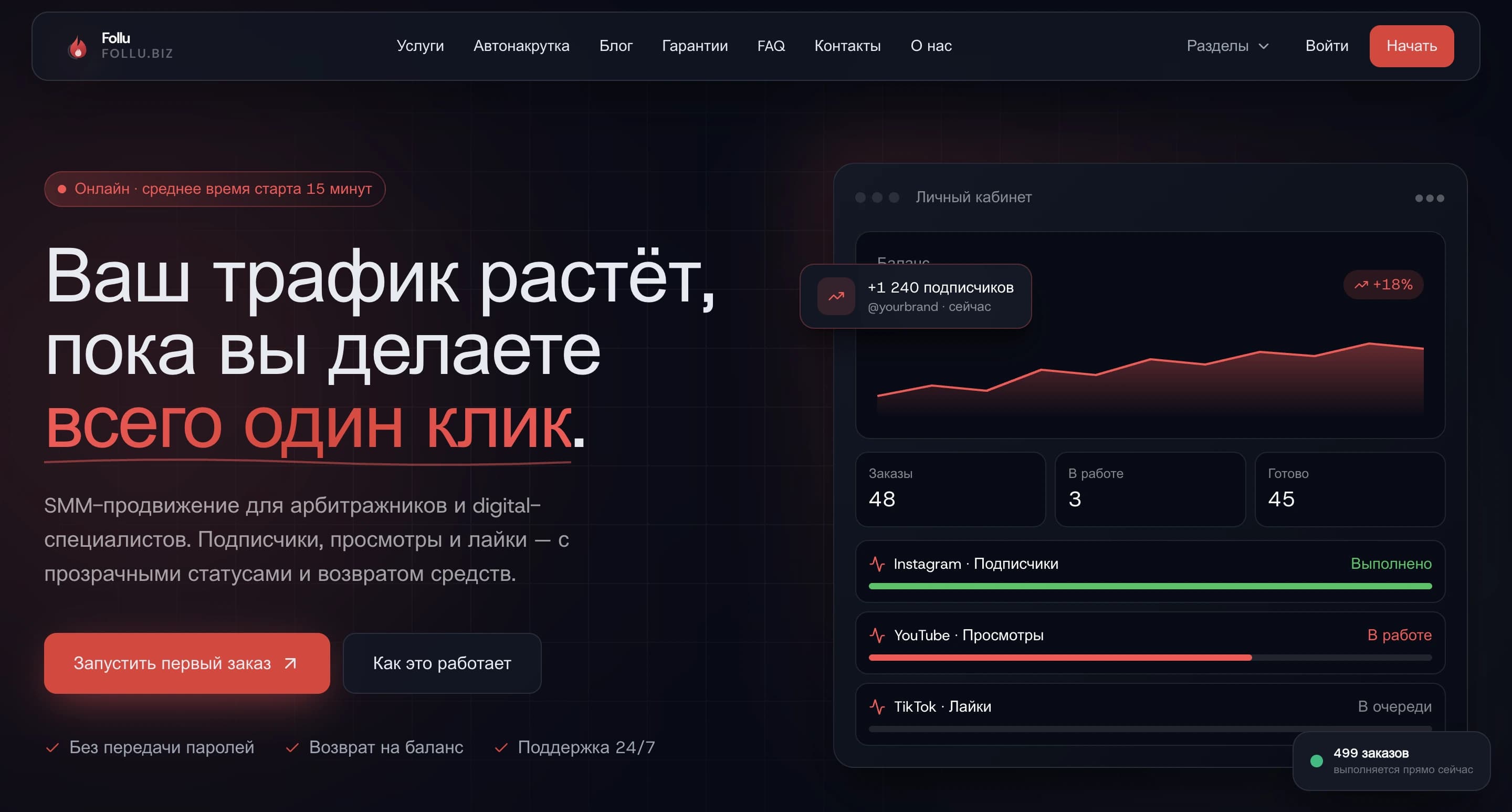 Follu — SMM-платформа с автонакруткой и авто-возвратами — экран 3
