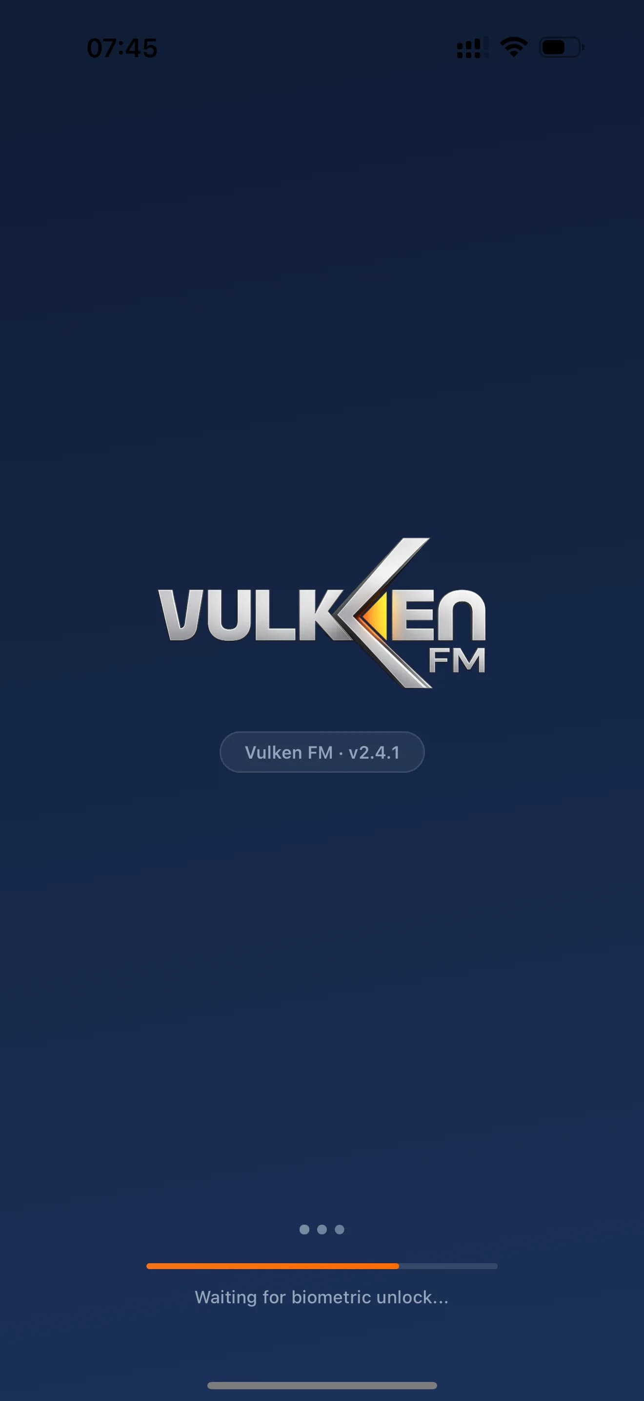 Vulken FM — splash screen мобильного приложения