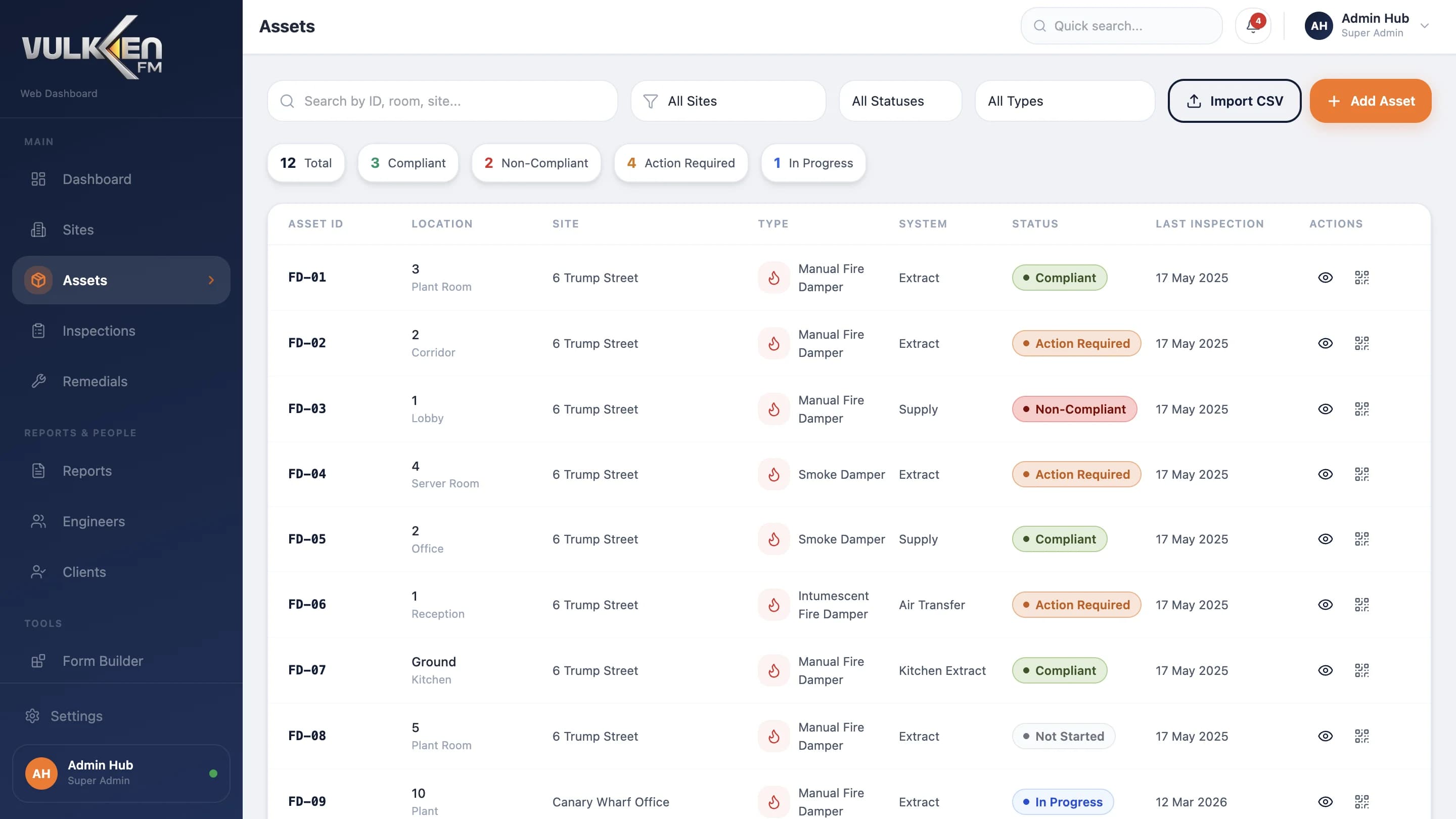 Vulken FM — таблица активов и статусов