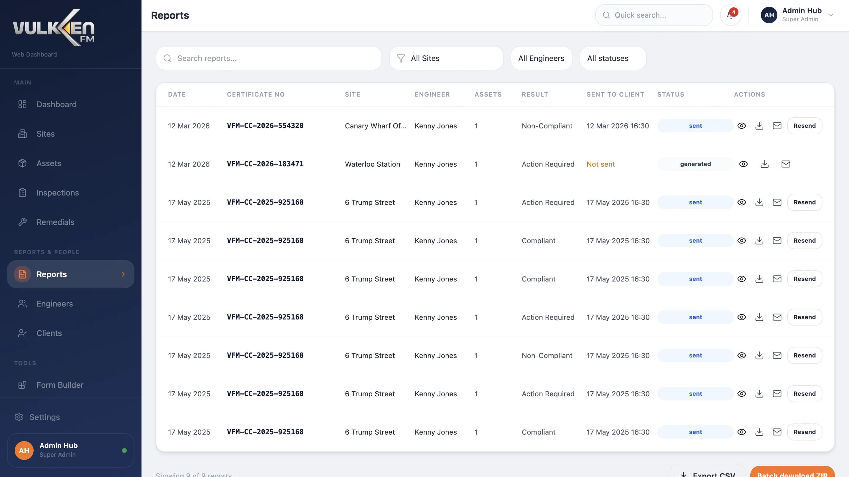 Vulken FM — таблица инспекций