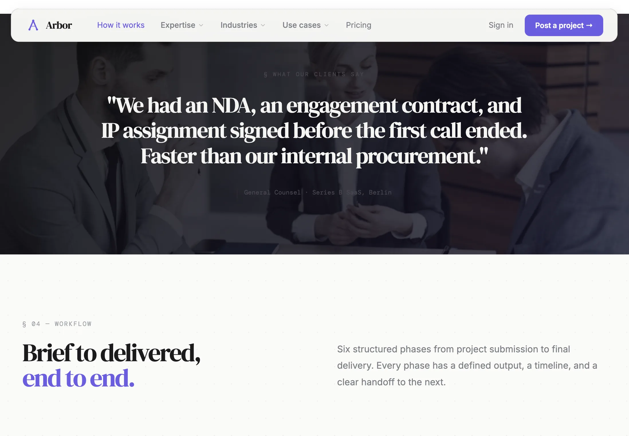 Client dashboard Arbor