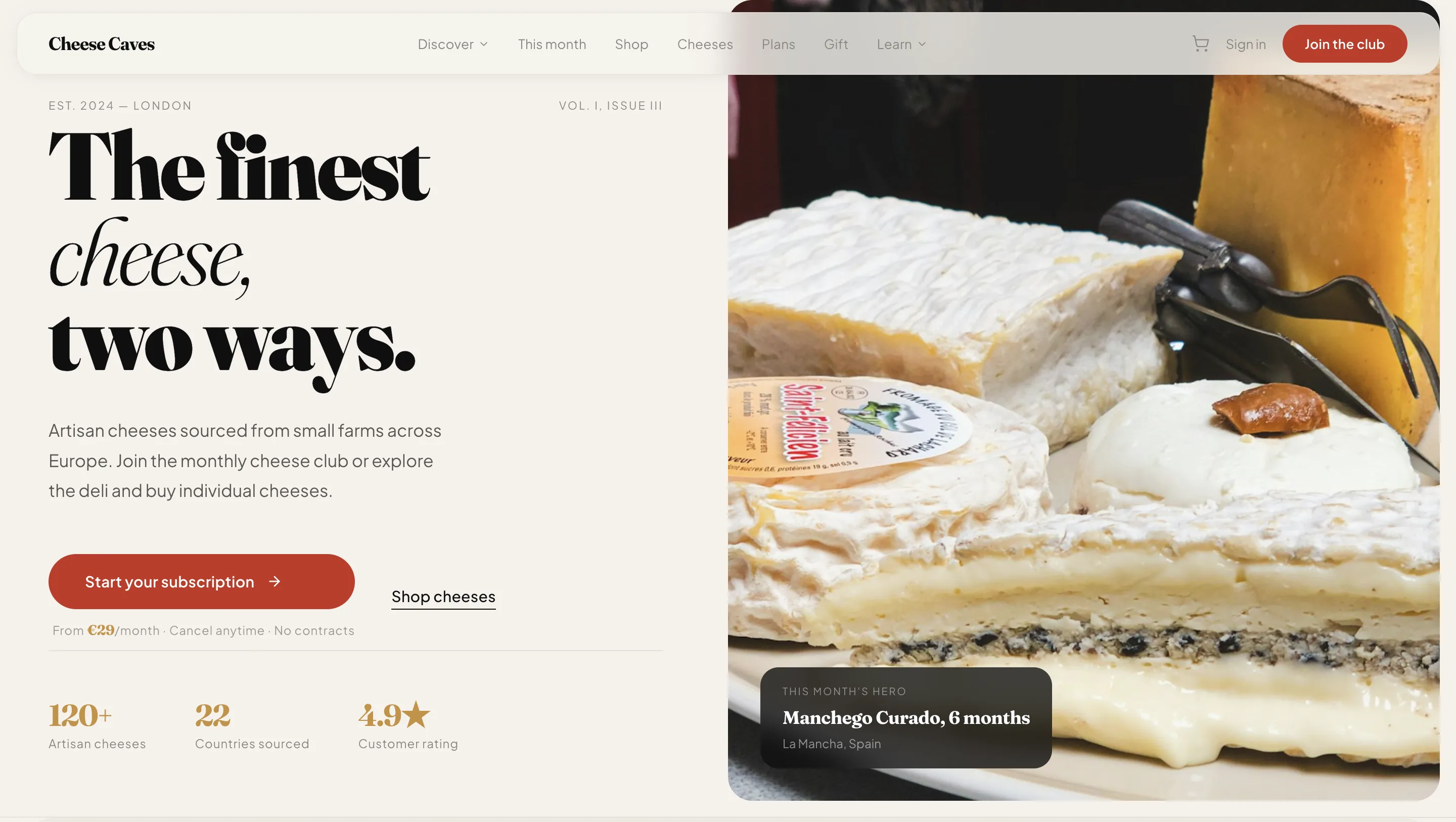 Cheese Caves — премиальная платформа подписок и e-commerce авторских сыров