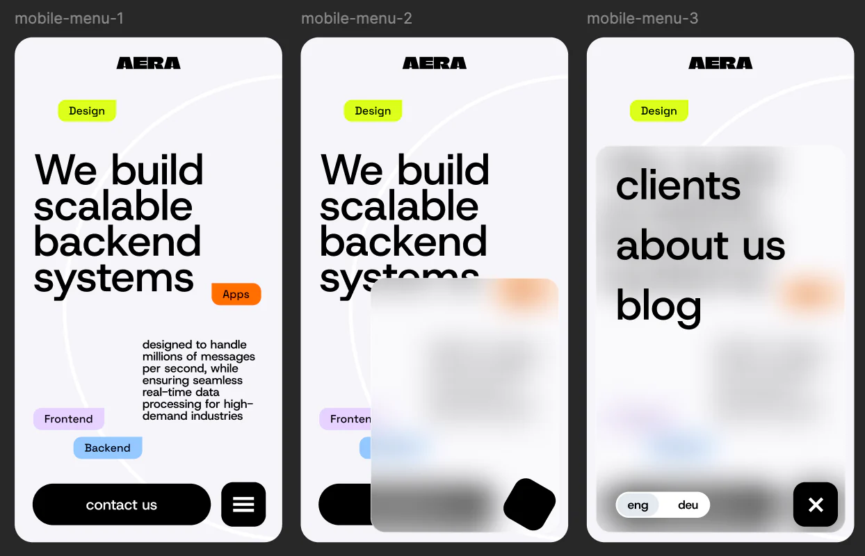 Мобильная навигация и состояния меню сайта AERA