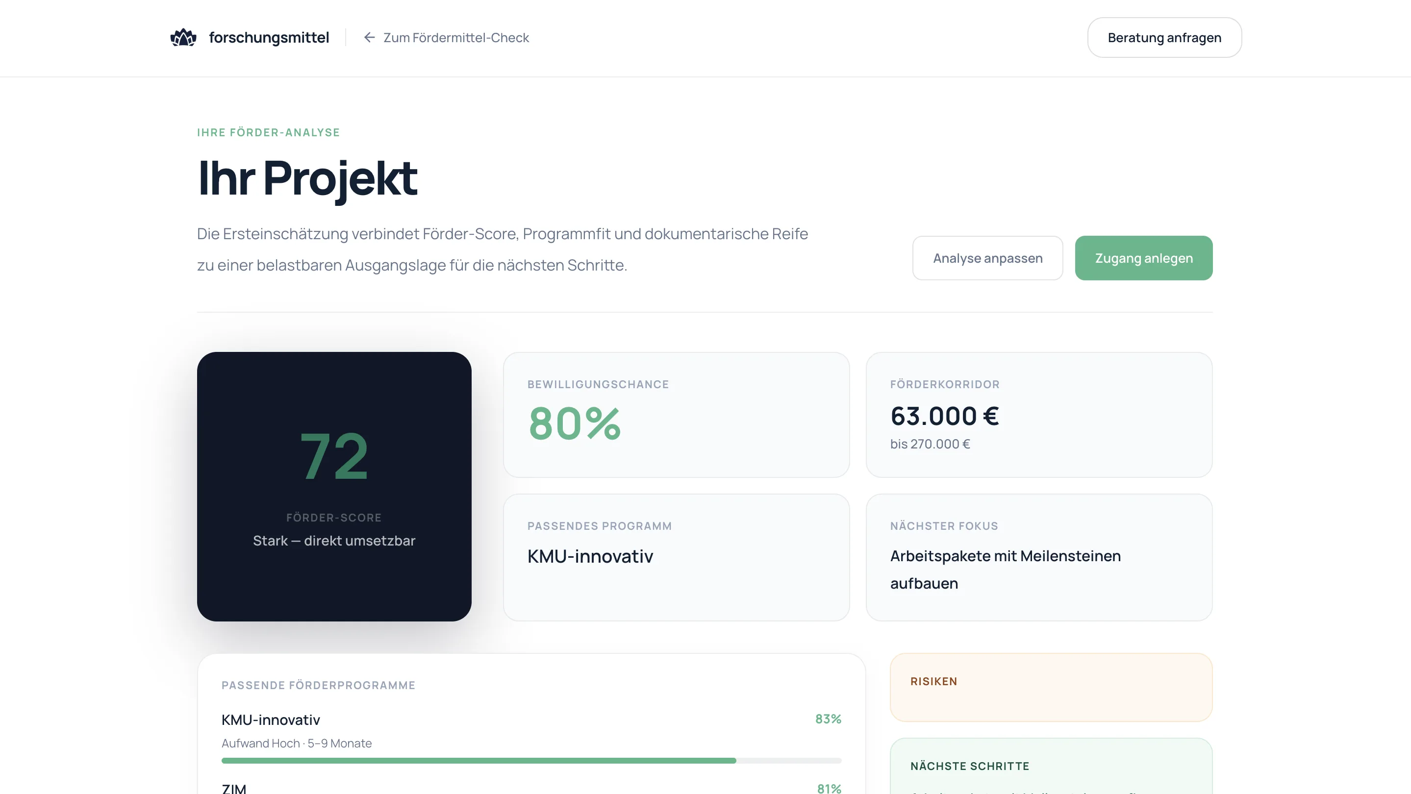 Экран продуктового слоя Forschungsmittel 03