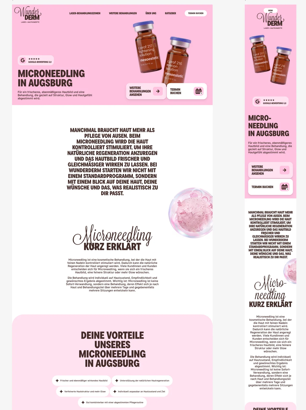 Полный Figma-макет страницы Microneedling для десктопа и мобильного